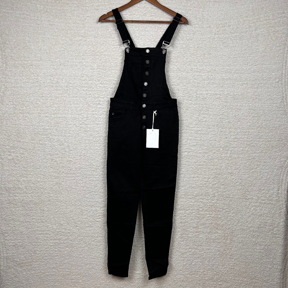 Kancan Bib Overalls Womens Medium Black Denim Button Front Dungarees Retro